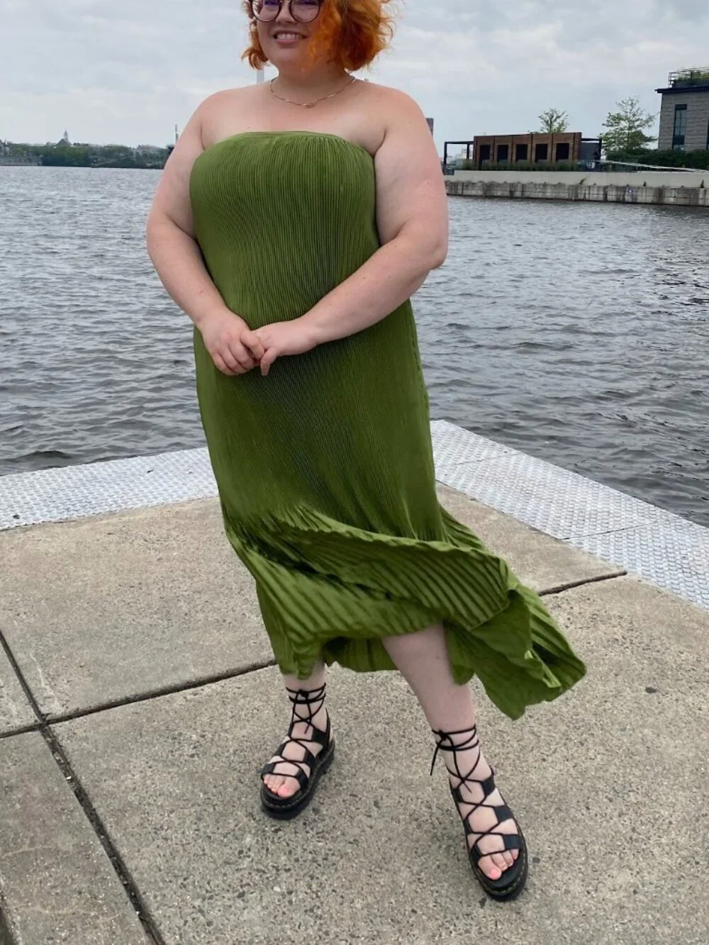 Abercrombie & Fitch Pleat Satin Strapless Midi Dress In Green Sz XL Plus Size